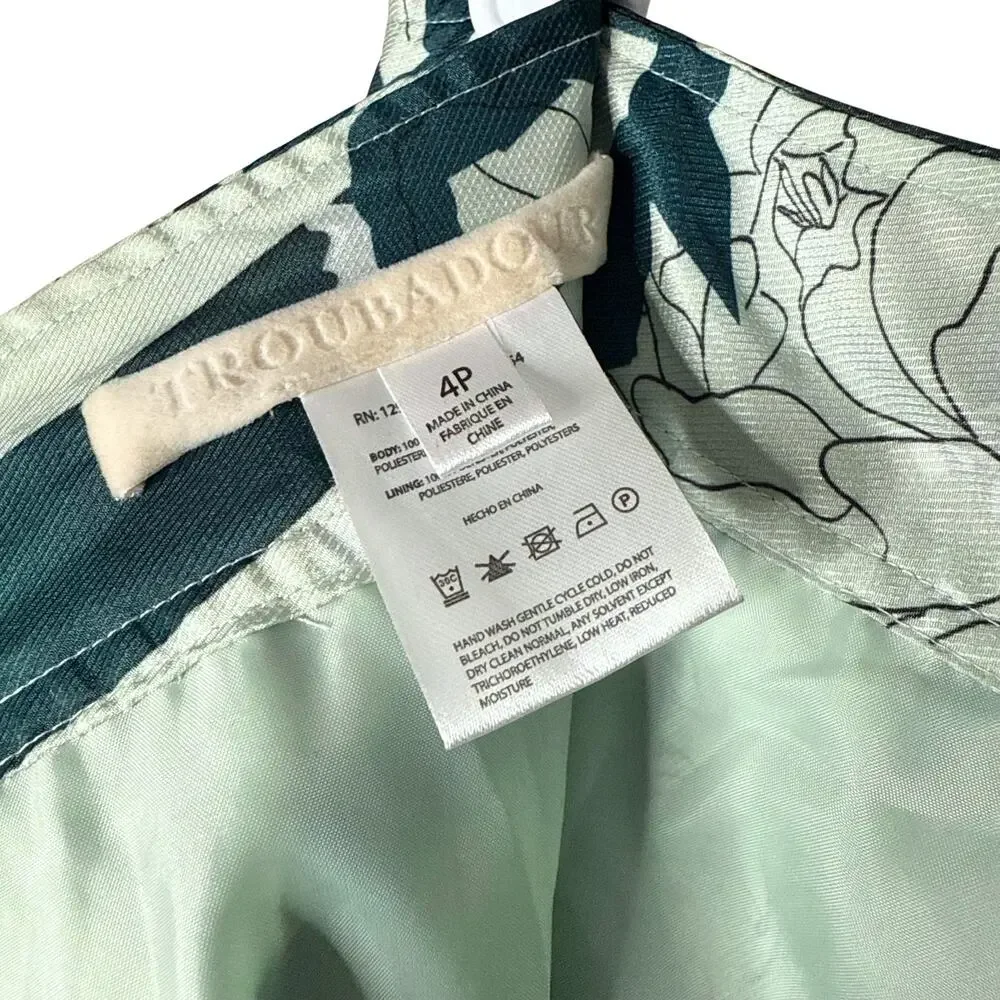 Anthropologie Troubadour Waterlily Floral Striped Circle Skirt 4P Green Workwear
